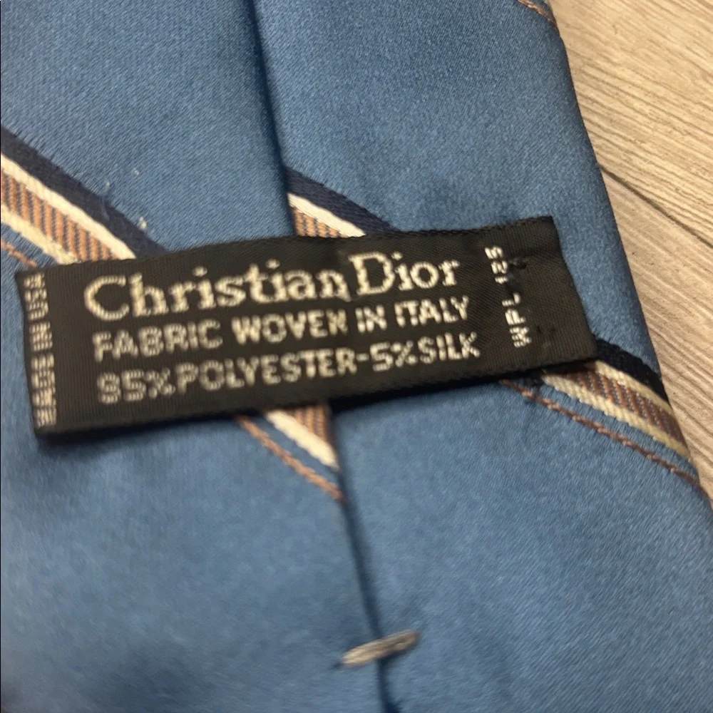 VTG Christian Dior Silk Tie | Blue & Gold Diagonal Stripe | Embroidered CD Logo